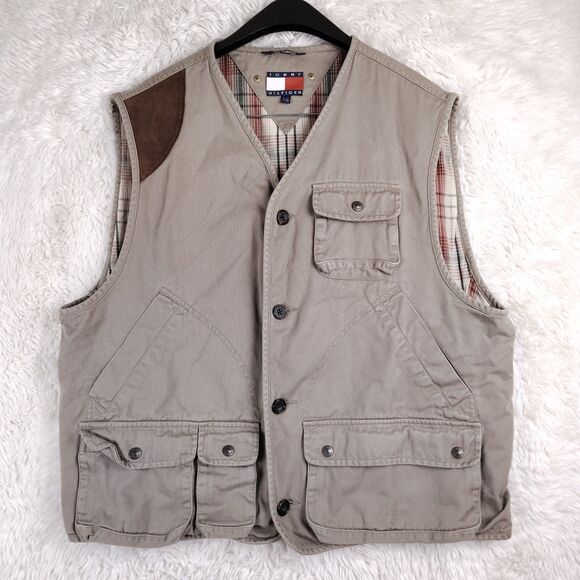 Vintage Tommy Hilfiger Men’s Mountain Tan Outdoors Expedition Patrol Vest Size L - Picture 1 of 13